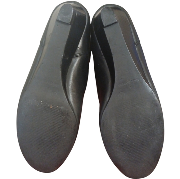 Nine West Tecce Wide Black Leather Knee High Boots Tall Slouch Wedge Boots 7.5 - Picture 8 of 15